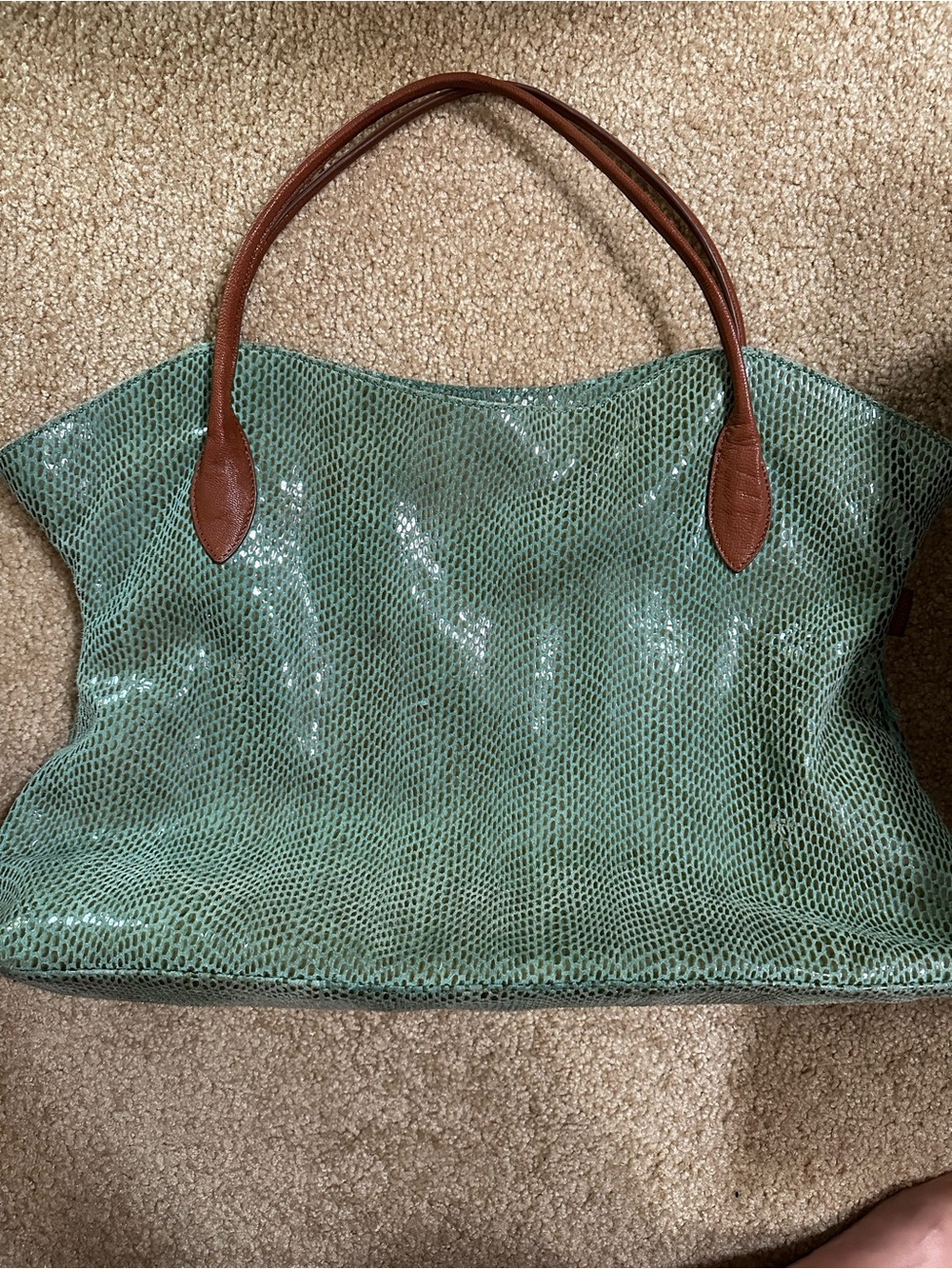 Sorial Tote Bag with Brown Leather Handles Sorial Seafoam Green Bag